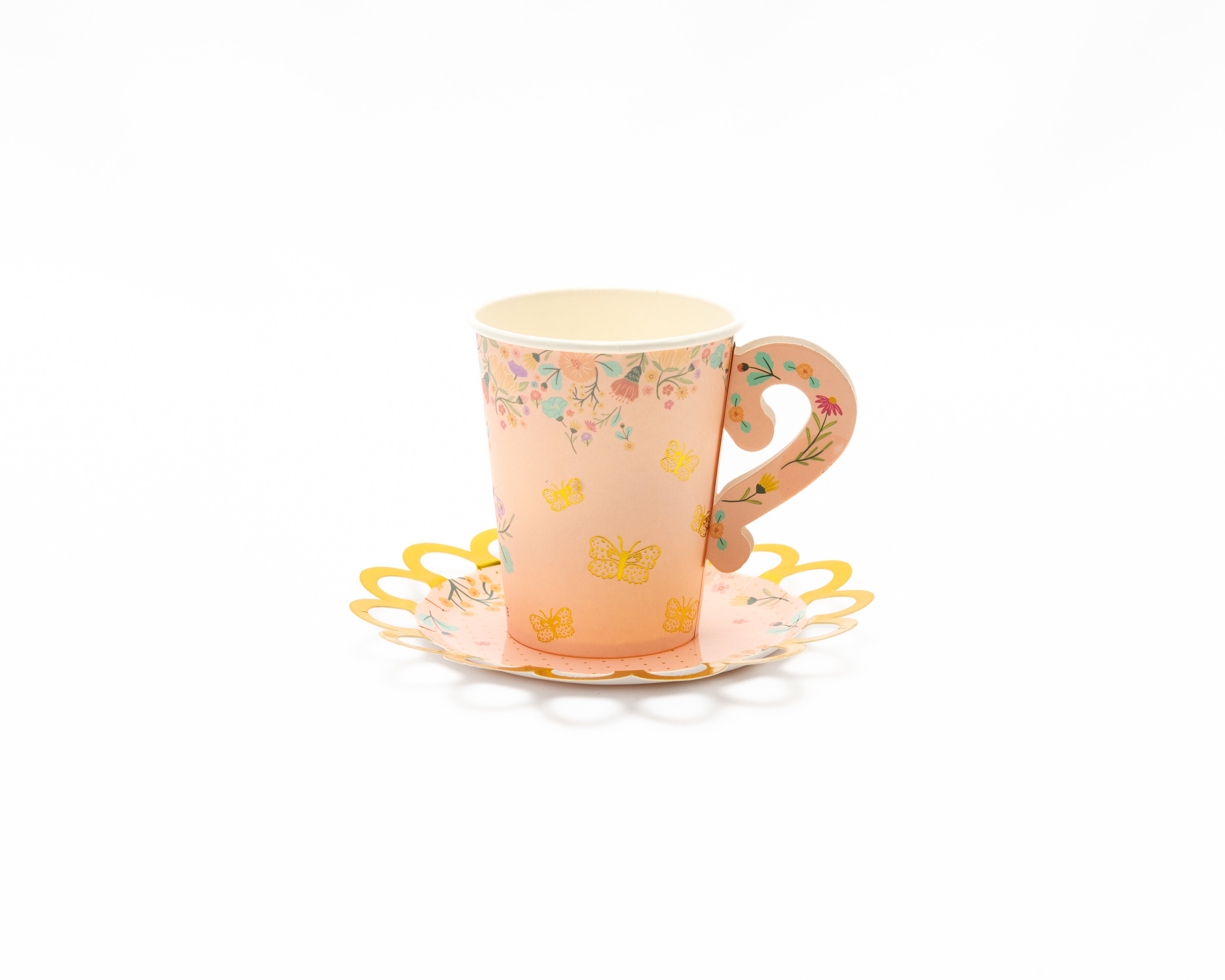 Butterfly Garden Tea Party Paper Teacups and Saucers, 9oz, 8ct